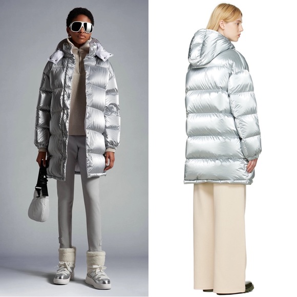 Moncler Gaou Down Parka Puffer Hooded Coat Size Medium NWT Metallic Silver